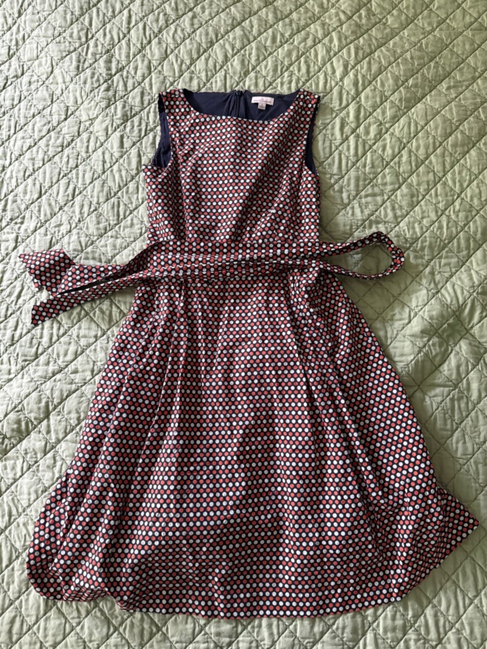 L.L. Bean Signature Polka Dot Fit & Flare Dress in Navy and Rust
